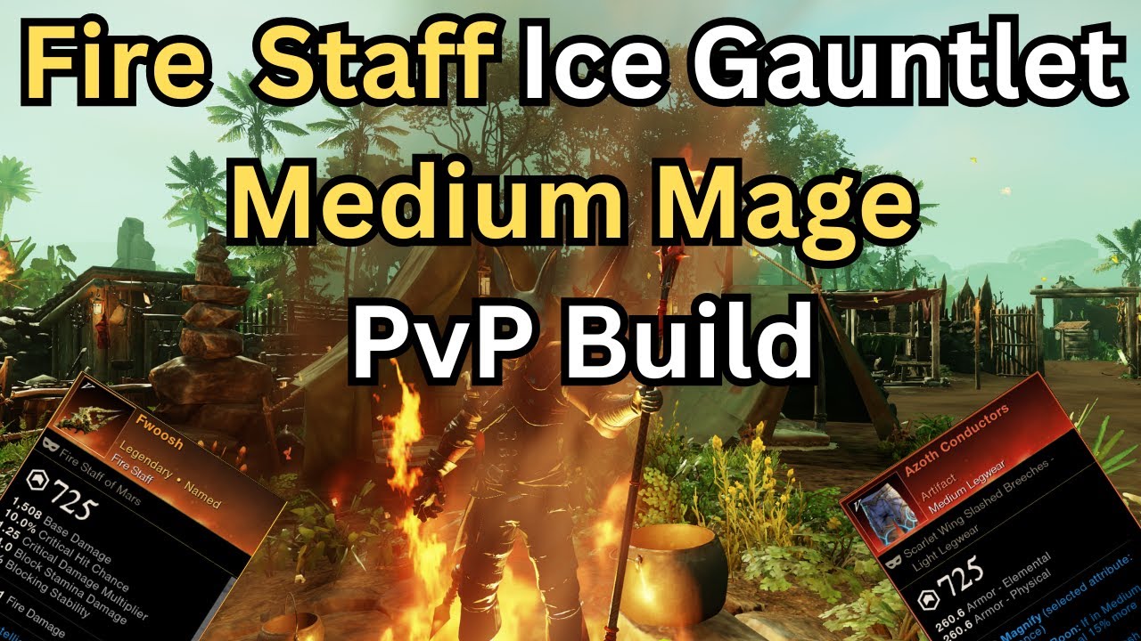Fire Staff Ice Gauntlet Medium Mage PvP Build New World Aeternum with OPR gameplay