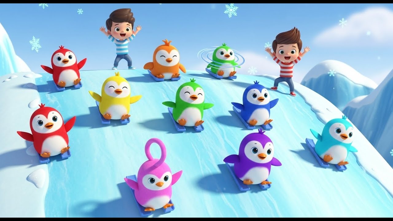 Eight Little Toy Penguins Slide Slide Slide | Winter Fun & Counting Song for Kids