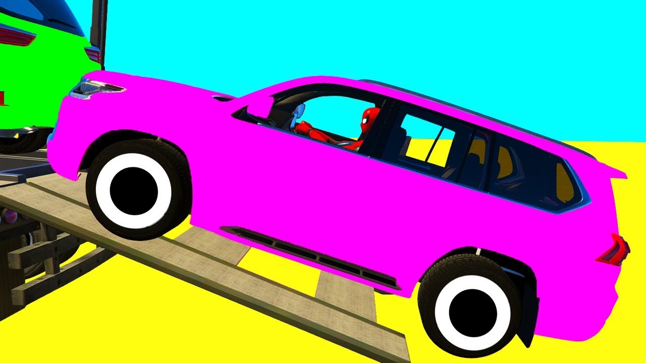 Learn COLOR for Babies Long Cars in Spiderman Cars Cartoon & Superheroes for kids
