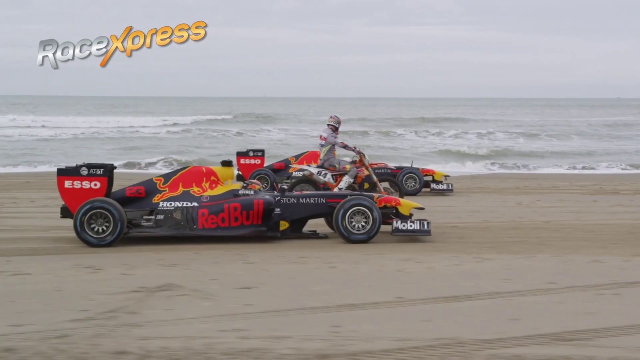 Max Verstappen scheurt over dijken, door kassen en over het strand