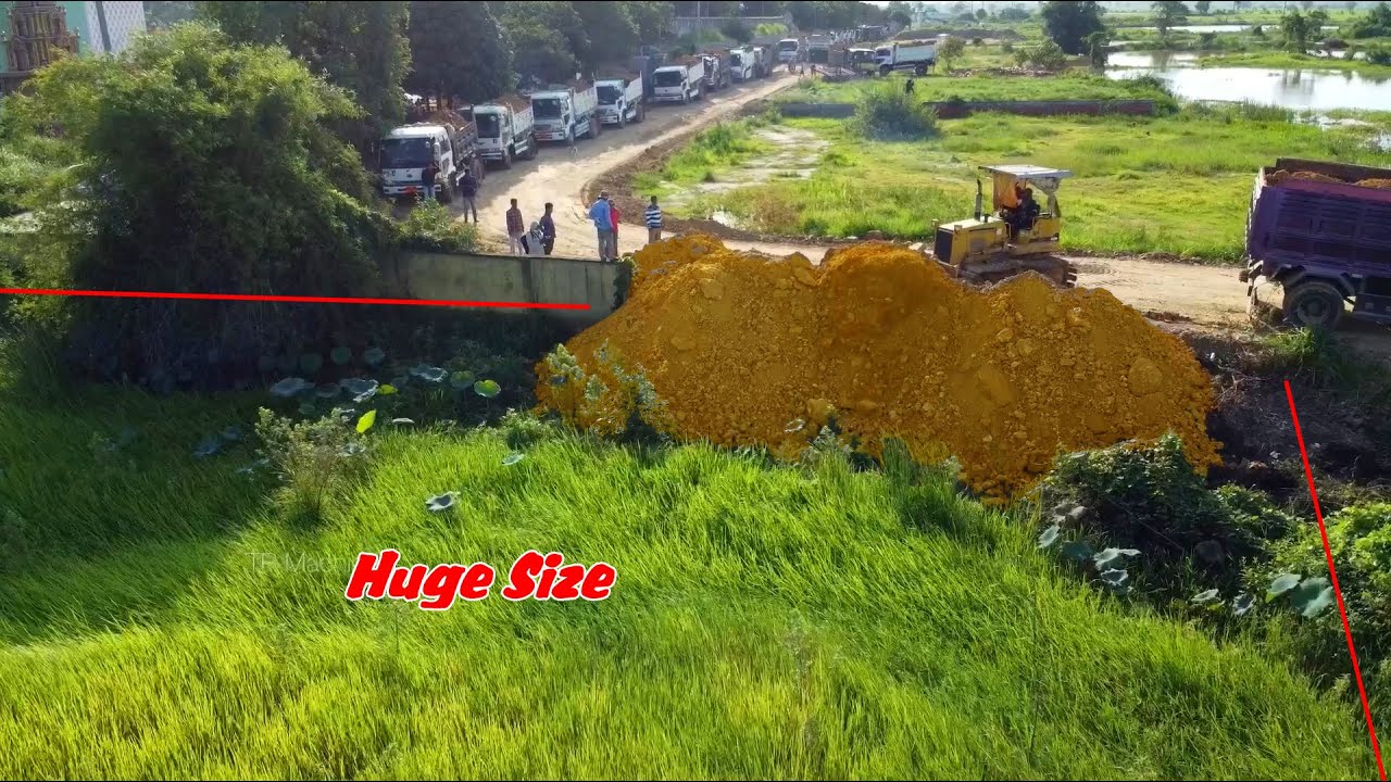 Huge Size Project!! Nicely Landfill & Pushing By Bulldozer D31-P Komatsu with 5T Dump Truck, Mix VDO
