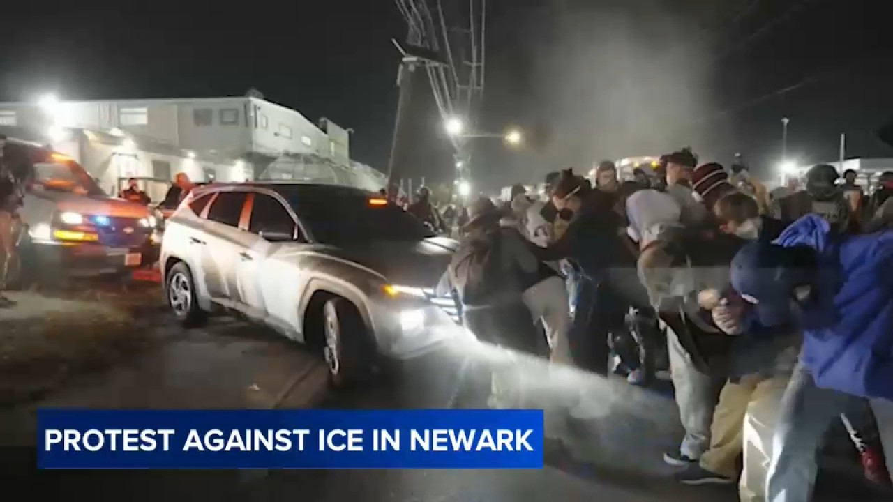 Protesters clash with ICE agents amid hunger strike at Delaney Hall in Newark