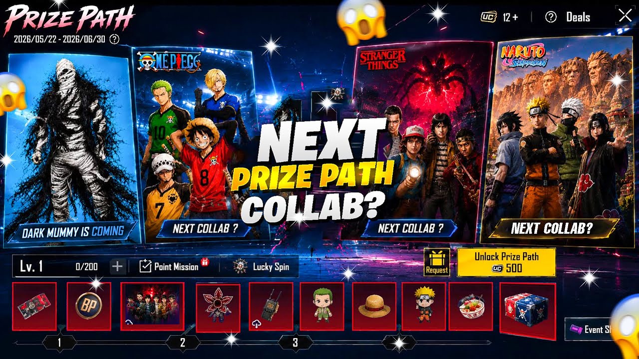 Next Prize Path Collab , One Piece, Naruto , Stranger Things ? | Dark Mummy Set Look |PUBGM 