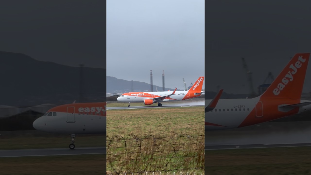 EasyJet crazy windy departure from BHD (big water spray!)