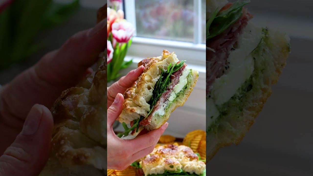 Pesto & Prosciutto Italian Focaccia Sandwich  I  #easylunchrecipe #focaccia #italianrecipes
