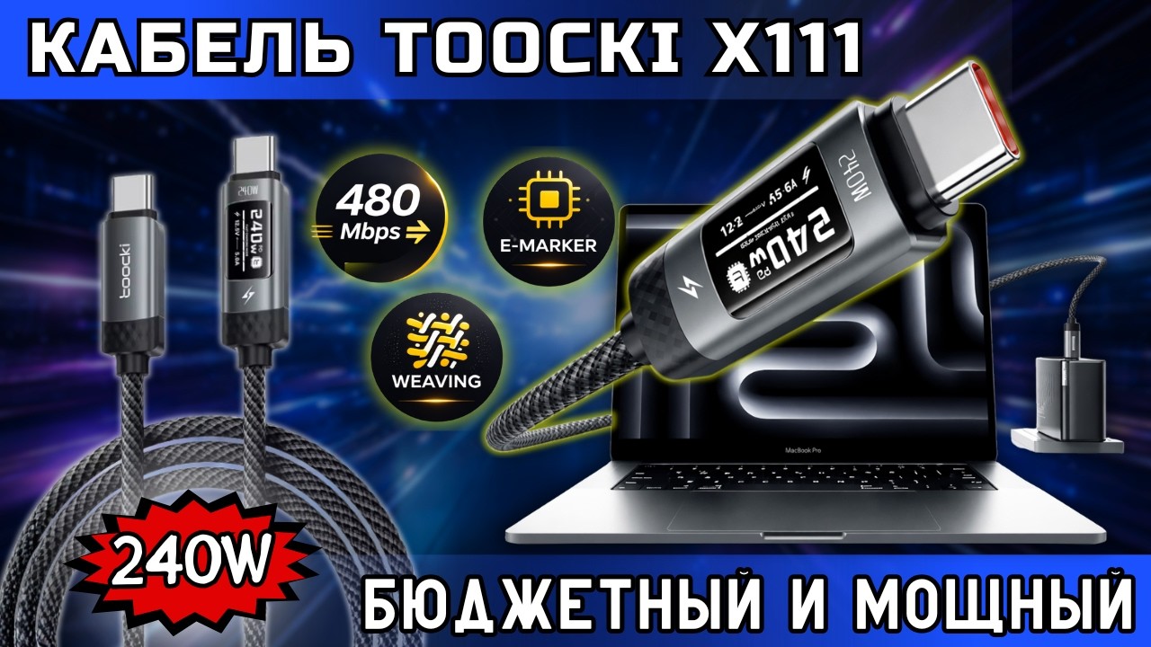 КАБЕЛЬ БЫСТРОЙ ЗАРЯДКИ TOOCKI X111 240W С OLED ДИСПЛЕЕМ И ПОДДЕРЖКОЙ PD 3.1 ЗА КОПЕЙКИ