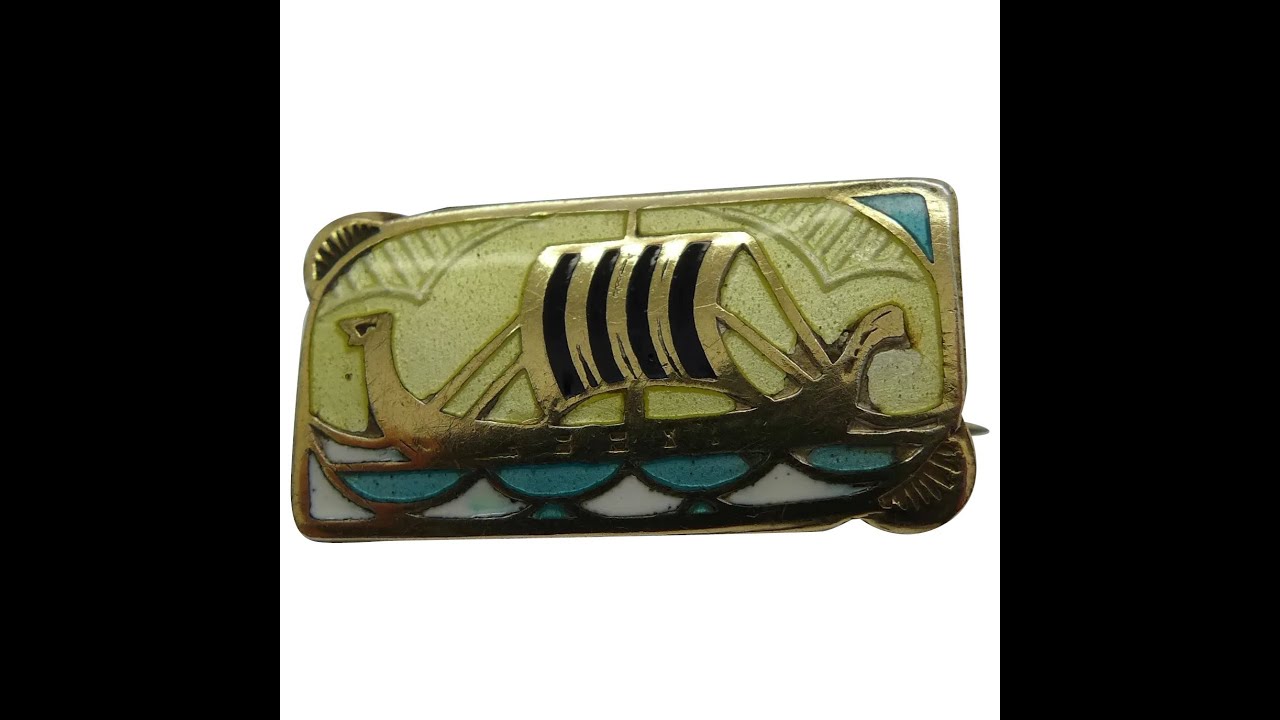 925 Silver Gilt Enamel Viking Ship Brooch Gustav Gaudernack