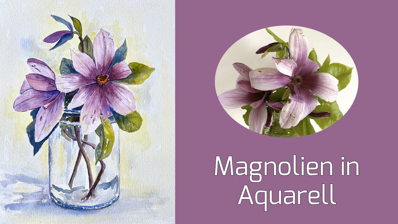 Dekorative Magnolien in Aquarell - einfach malen mit nur 3 Farben