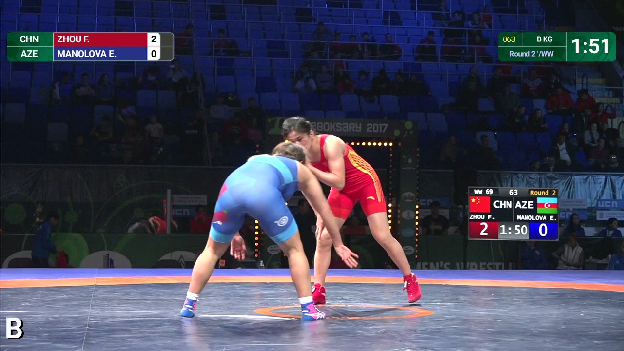 Round 2 WW - 69 kg: F. ZHOU (CHN) df. E. MANOLOVA (AZE) by VSU, 10-0