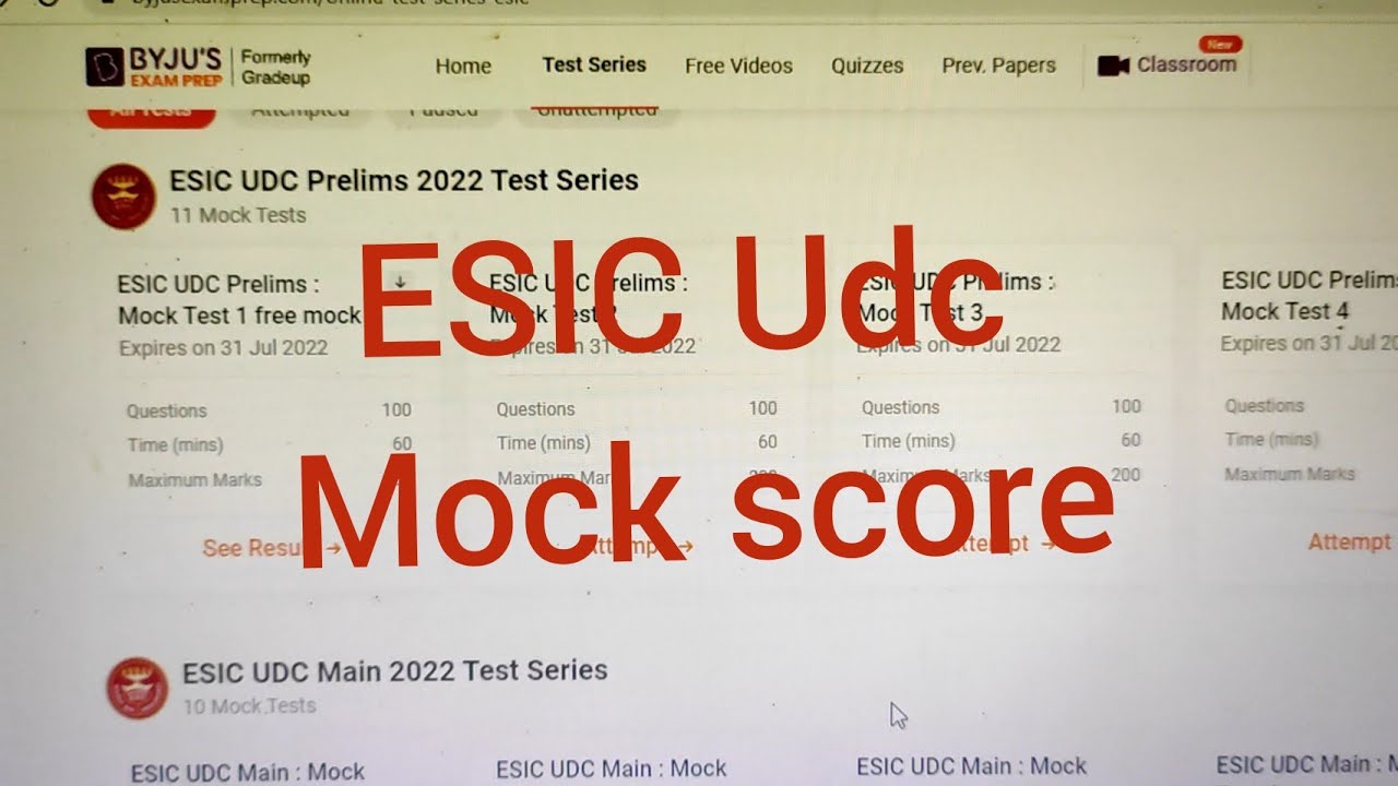 ESIC UDC Mock Score | BYJU'S Mock no. 1 #esic #esicudc2022