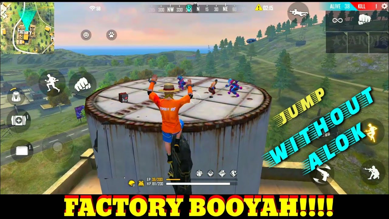 FREE FIRE FACTORY FIGHT JUMP WITHOUT ALOK BOOYAH - FF FIST FIGHT ON FACTORY ROOF - GARENA FREE FIRE