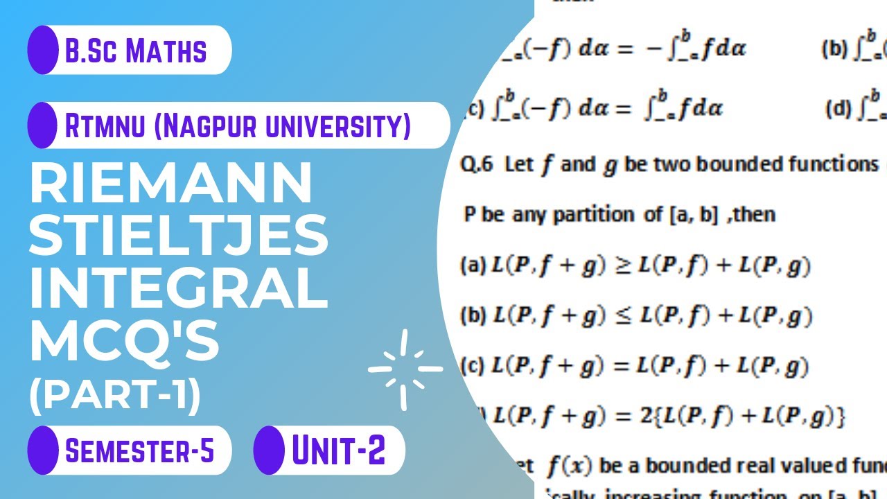Riemann Stieltjes Integral | Multiple Choice Questions| Part-1| RTMNU |Nagpur University| B.Sc.Maths