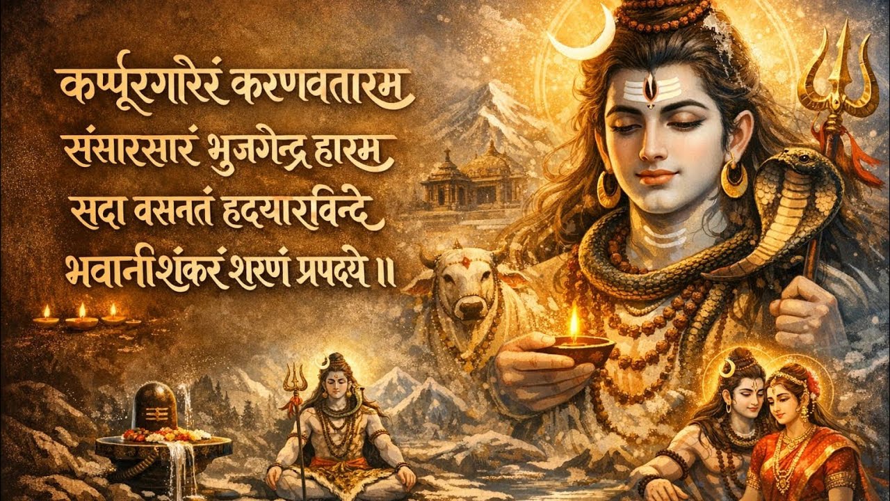 कर्पूरगौरं करुणावतारंसंसारसारम् भुजगेन्द्रहारम् ।सदावसन्तं हृदयारविन्देभवं भवानीसहितं नमामि ! #2026