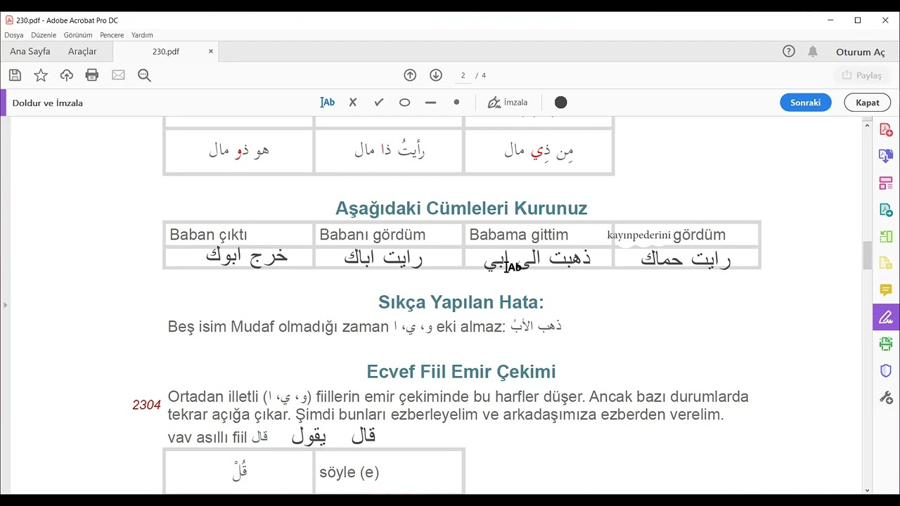 Arapca 23. hafta:  Esma-i hamse ve ecvef fiilin emir sigası