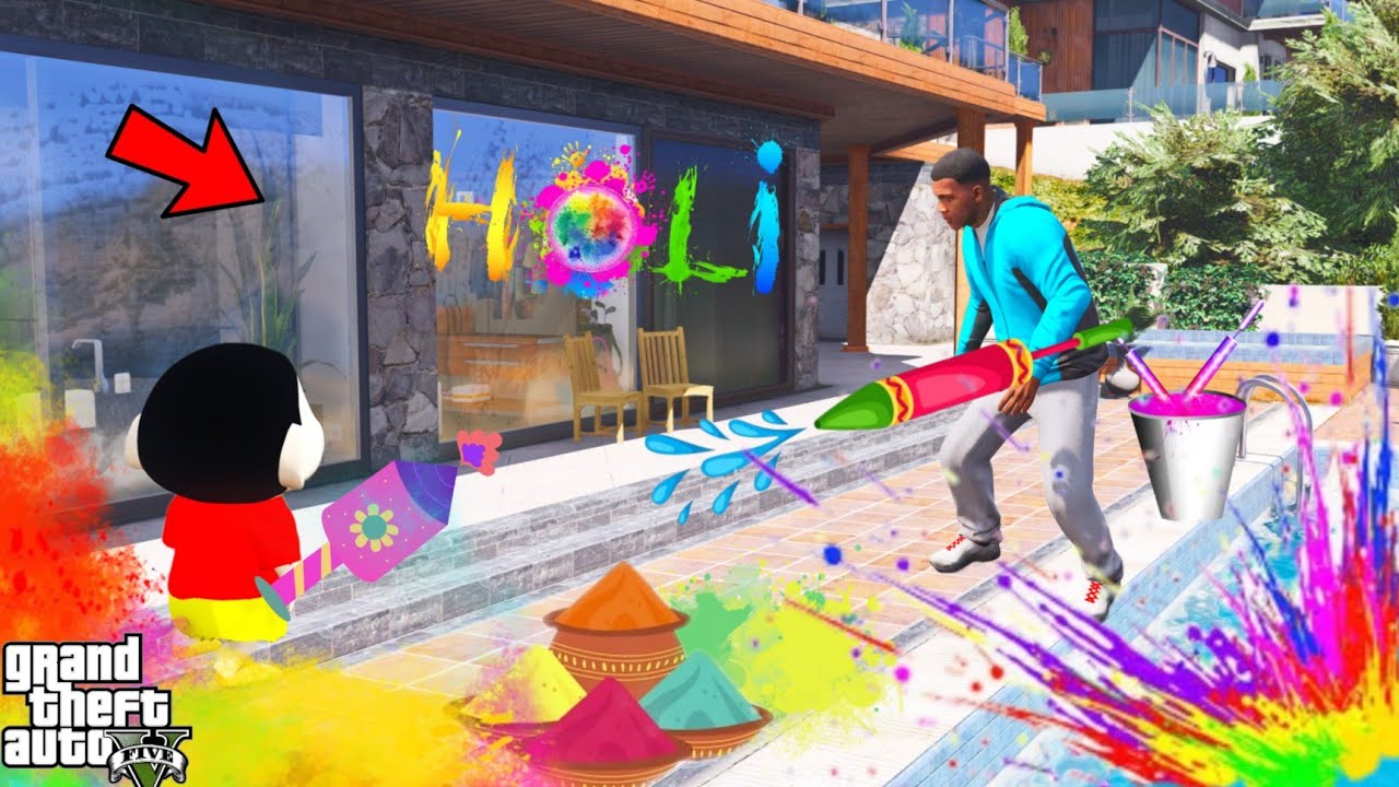 Franklin and Shinchan Celebrate Happy HOLI in GTA V (2024)