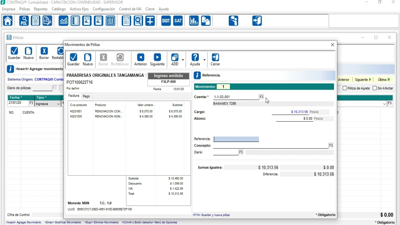 Captura de Póliza de Ingresos en Contpaqi Contabilidad