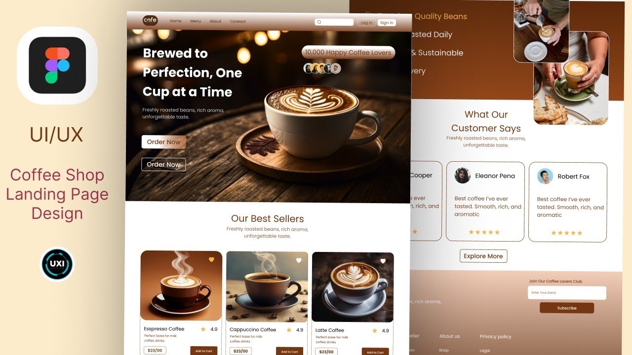 Complete Coffee Tutorial Landing page design in figma | UIUX design from Scratch to advance. 