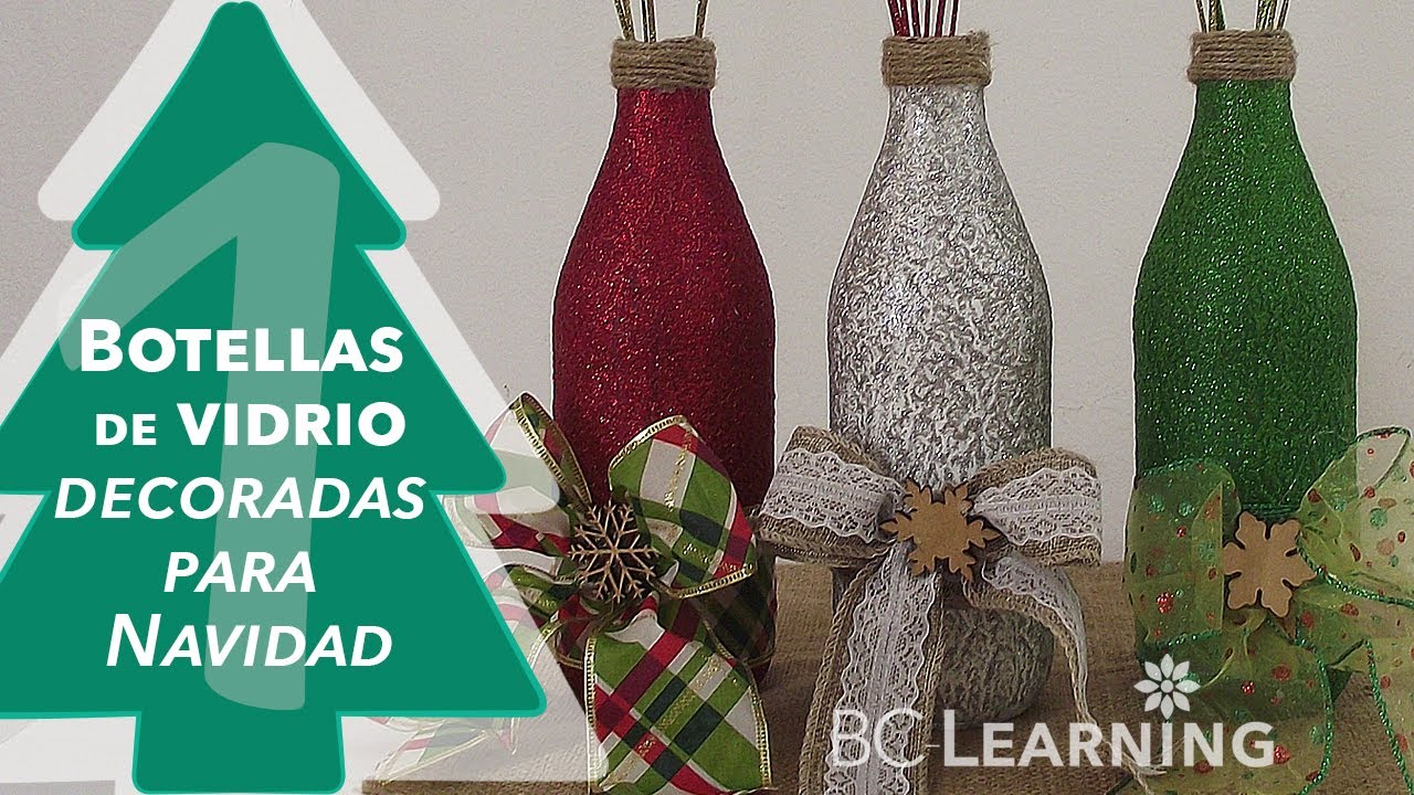 Botellas de vidrio decoradas para Navidad 🎄 Escarchadas