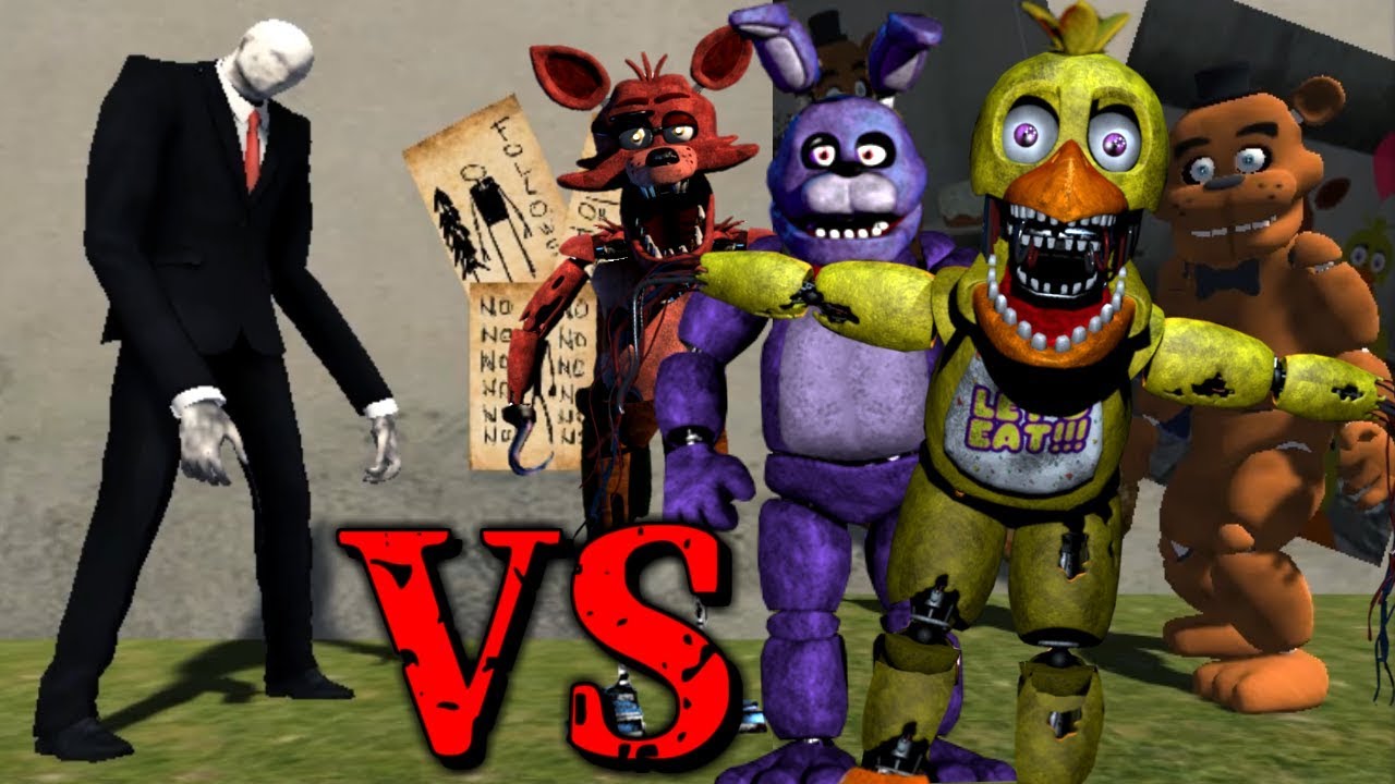 スレンダーマン VS FNAF軍団の戦い!?出会ってはならないバケモノ達が対決するホラーゲームが笑えた Slenderman VS FNAF