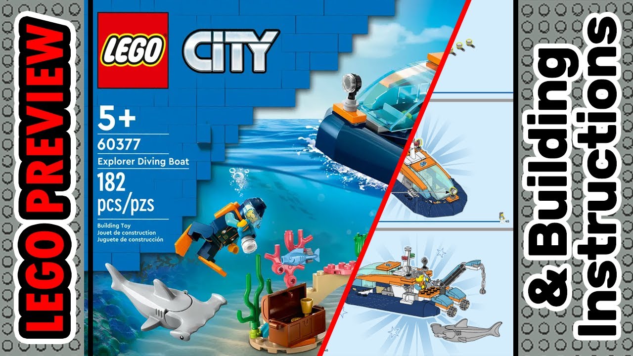 PREVIEW: 60377, LEGO CITY , Explorer Diving Boat​ & Building Instructions! LEGO 2023