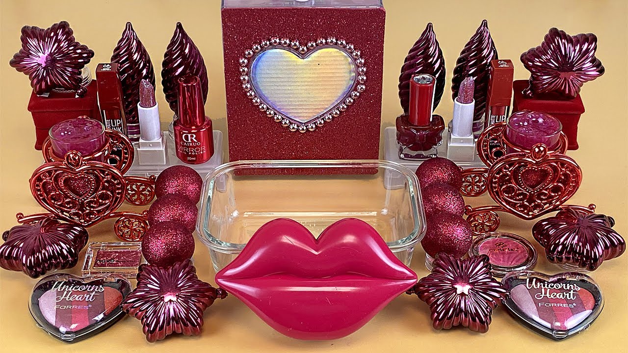 CRIMSON SLIME | Mixing makeup and glitter into Clear Slime | Satisfying Slime Videos