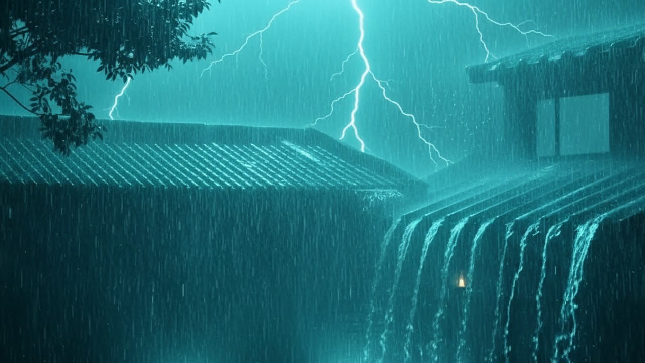 Beat Stress Within 3 Minutes to Sleep Soundly with Heavy Rain & Thunderstorm on a Tin Roof at Night