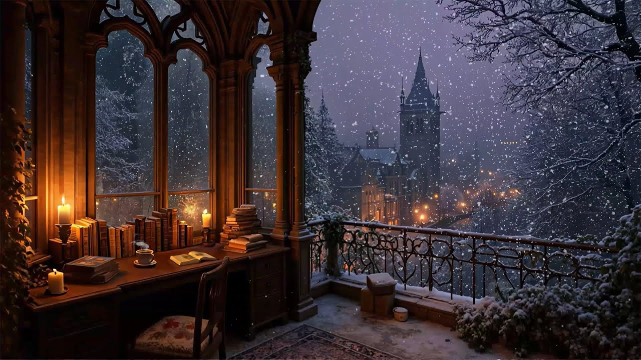 Snowy Night in an Old Study Nook | Dark Academia Music for Reading & Quiet Work