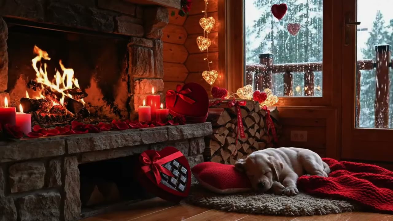 ❤️ Valentine Fireplace LIVE 24/7 🔥 | Crackling Fire, Roses & Romantic Cozy Vibes 🌹