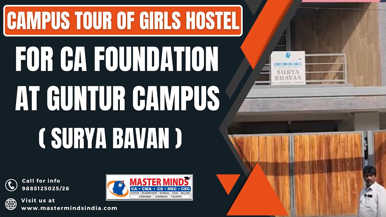 CAMPUS TOUR OF GIRLS HOSTEL FOR CA FOUNDATION AT GUNTUR CAMPUS (SURYA BAVAN)