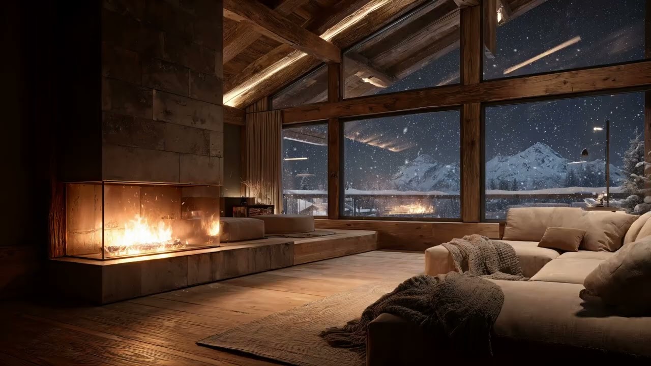 Cozy Sleep Guitar Music by the Fire (3 Hours) — Winter Chalet Quiet Night