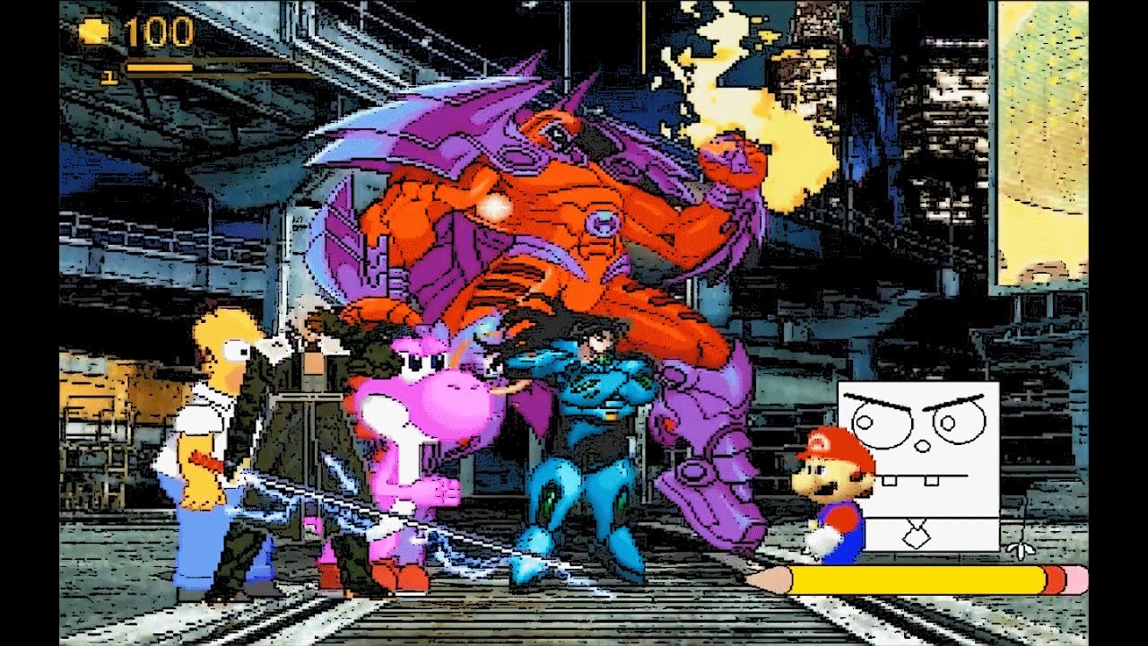 Mugen : Sephiroth,CheapHomer,Onslaught & Giygas Vs SuperMario64,Doodlebob,CyberNaraku & Gum(Request)