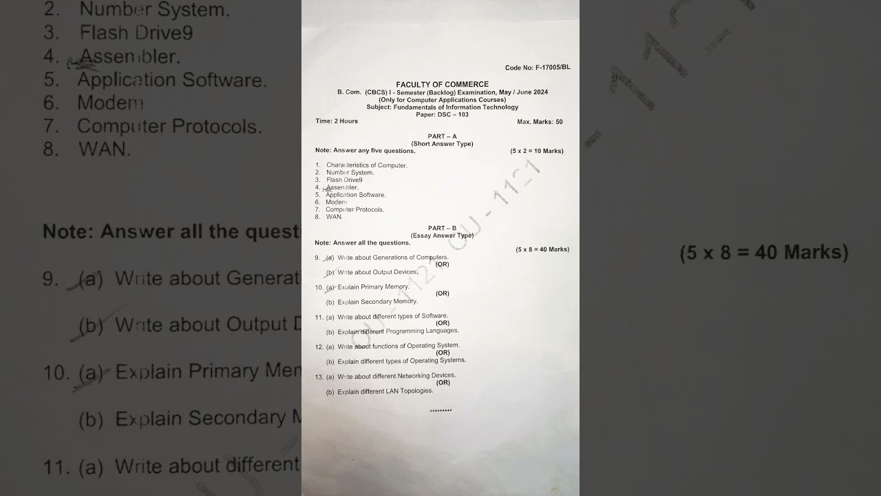 OU 1 Semester FIT (Backlog) Model Paper . #osmaniauniversity #studymotivation