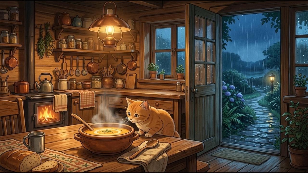 A Quiet Rainy Afternoon 🌧️ Cozy Pumpkin Soup Cooking | Ghibli Style ASMR