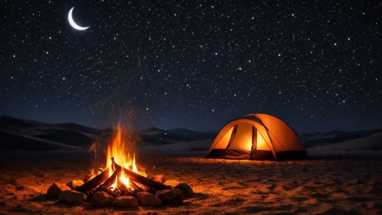 Desert Campfire Ambience Under the Stars 🔥 Peaceful Night for Sleep