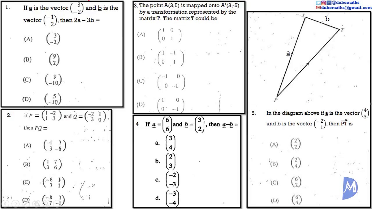 1,2,3,4,5 | Vectors and Matrices | Multiple Choice | CXC CSEC Mathematics