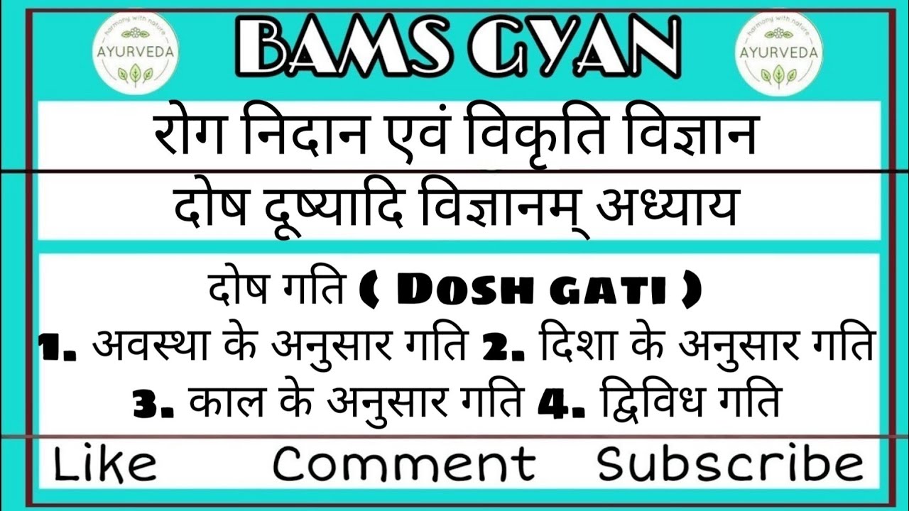 दोष गति ।। अवस्था, दिशा, काल के अनुसार गति तथा द्विविध गति ।। दोष दूष्यादि विज्ञानम् ।। रोग निदान