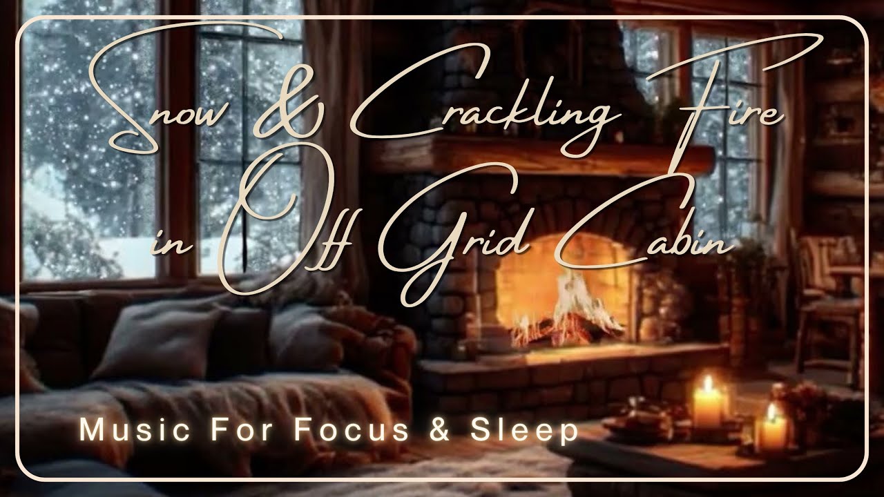 Cozy Off-Grid Ambience | Calming Slow Guitar  | Crackling Fire & Snowfall 