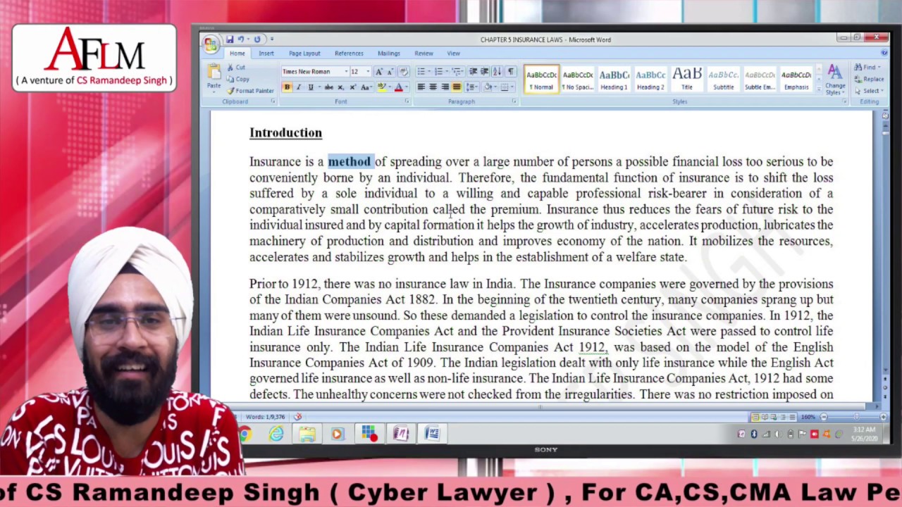 CA/CMA FINAL - INSURANCE ACT,1938 BY CS RAMANDEEP SINGH(CYBER LAWYER)