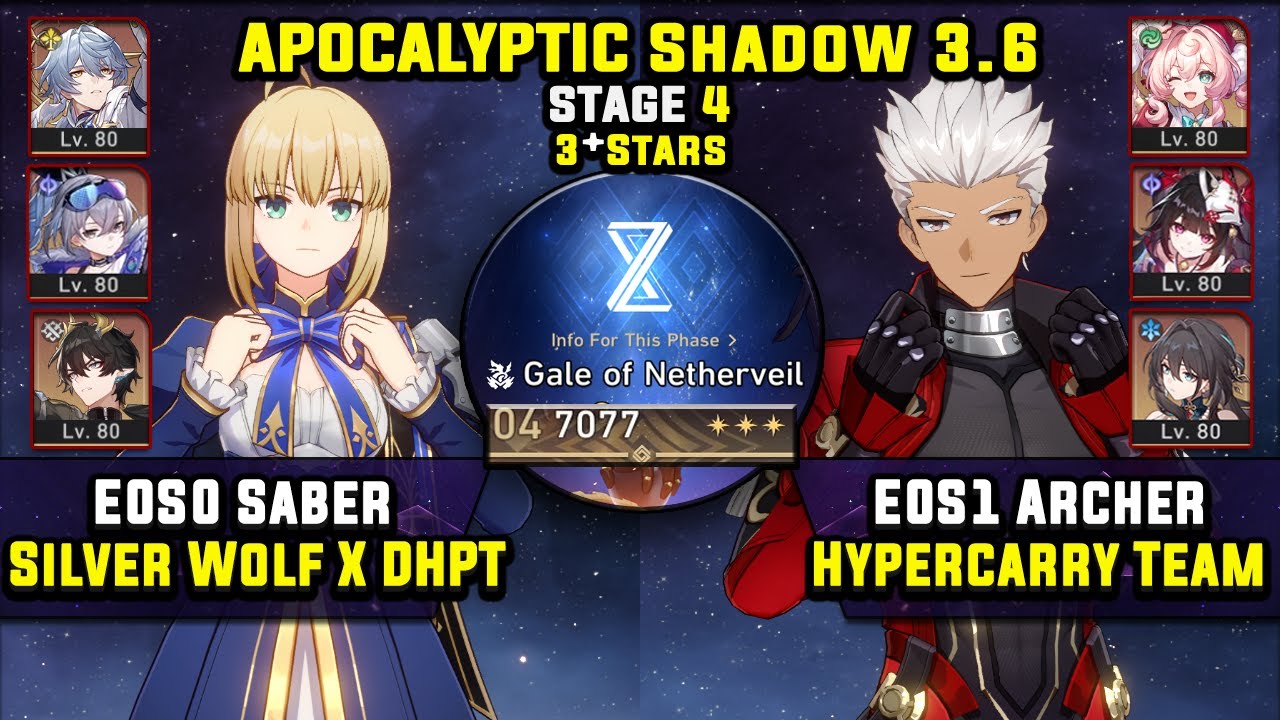 E0 Saber Carry с DHPT и E0 Archer Carry (3 звезды) Apocalyptic Shadow 4 Honkai Star Rail 3.6