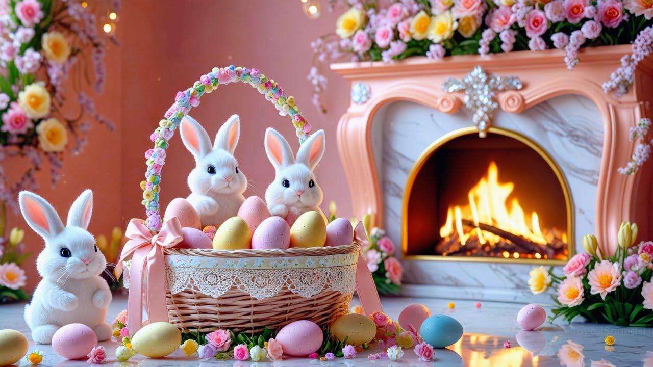 🐰 Happy Easter | Easter Ambience with Cozy Fireplace and Relaxing Piano Music