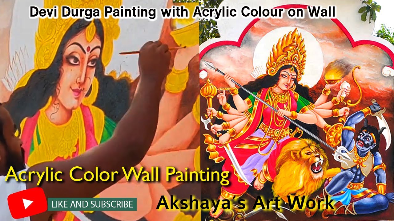 Maa Durga Wall Painting by Akshaya From Odisha || Devi Durga Painting with Acrylic Color on Wall
