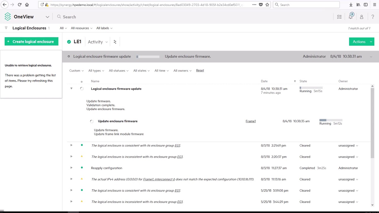 HPE Synergy 12000 Frame - Orchestrated Firmware Update