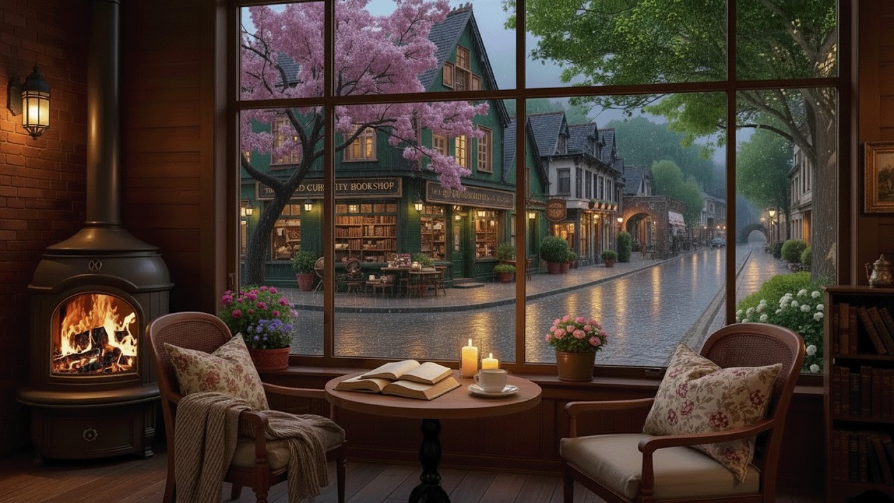 Peaceful Rainy in Cozy Room 🌧️ Relaxing Piano Music with Warm Fireplace Sounds