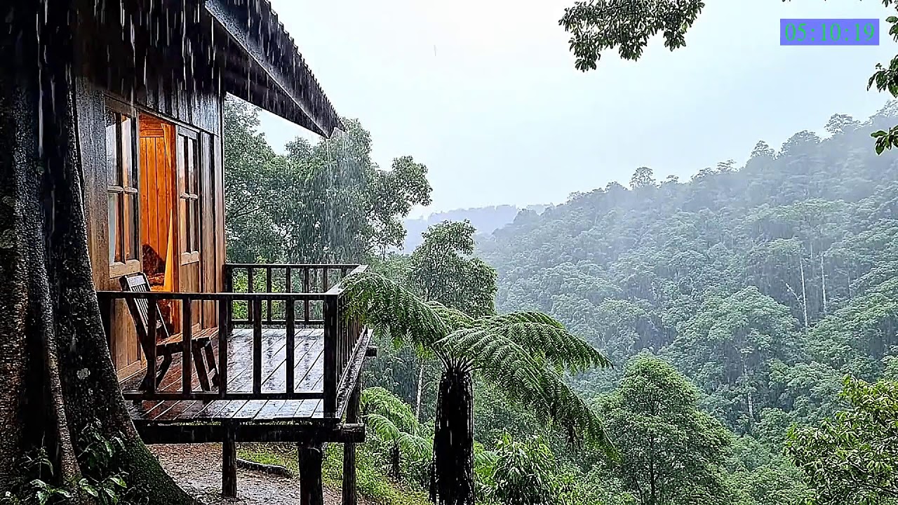 Rain Forest Night Rain and Piano for Stress Relief Sleep