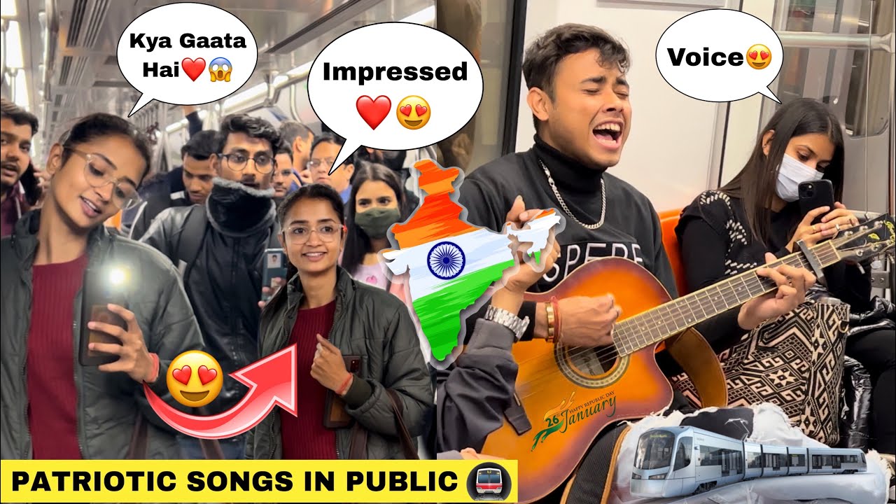 Singing Patriotic Songs Mashup In Metro 🚇(मेट्रो) | Shocking😱 Girls Reactions In Public | Jhopdi K