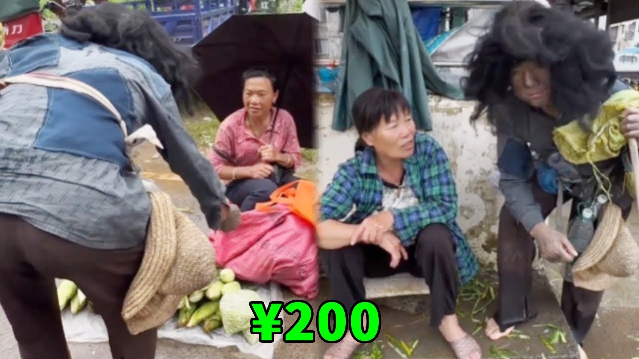 阿義假扮乞丐上街乞討，被商販阿姨拿著玉米砸，幸好遇到暖心大姊幫忙！ 【阿義走鄉村】#Farm #tour #drama #正能量