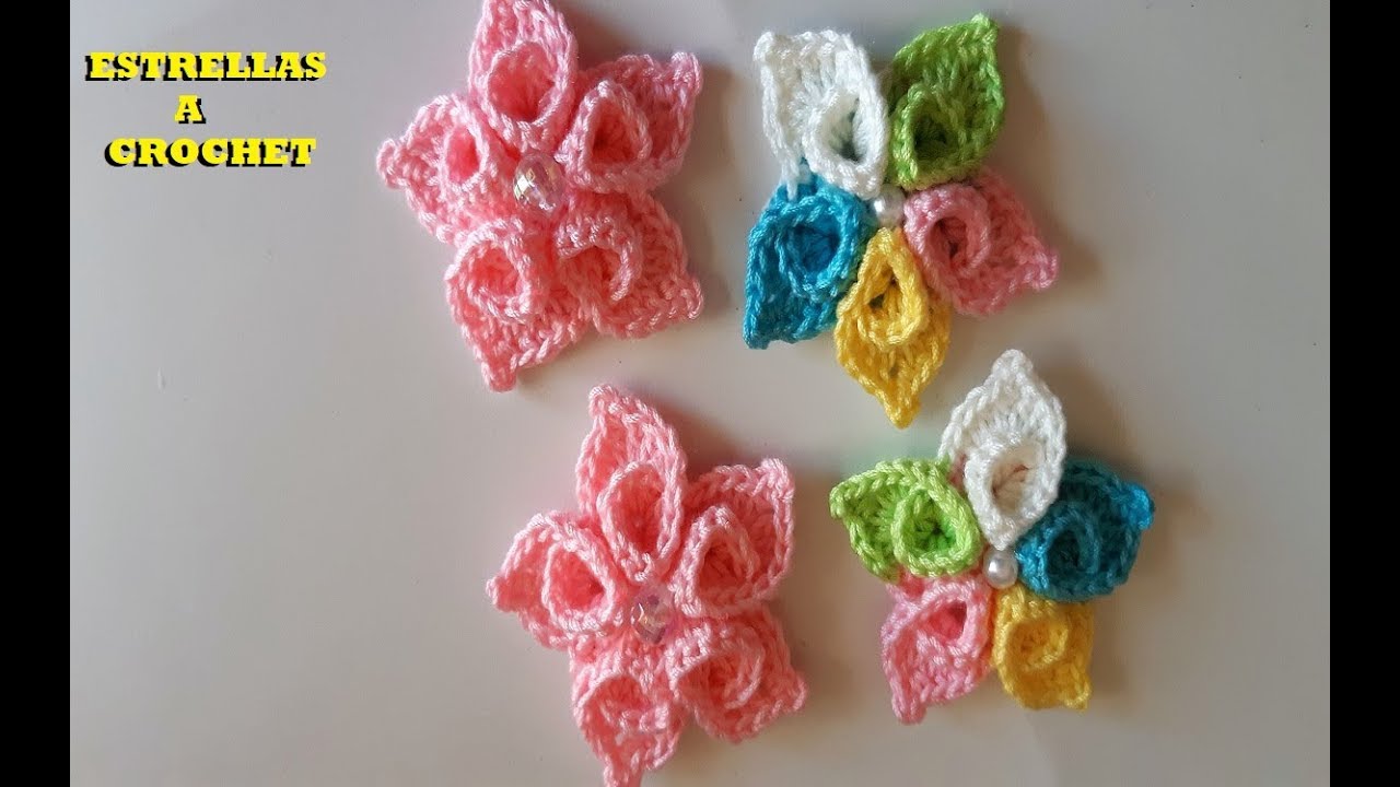 flor a crochet -   tutorial  paso a paso - estrella a crochet en 3D