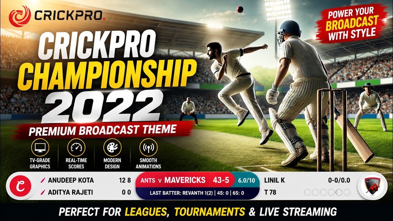 CrickPro Championship 2022 Theme | Professional Cricket Broadcast Graphics & Live Overlay