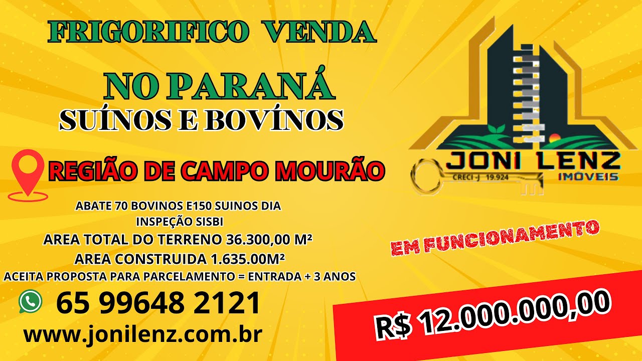 FRIGORIFICO BOVINO E SUÍNO NO PARANÁ A VENDA
