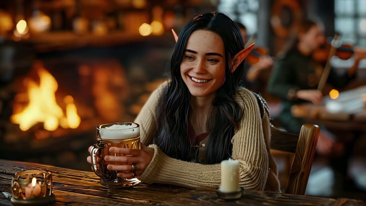 A Joyful Night in the Elven Tavern 🧝🏻&zwj;♀️ Fantasy Tavern Music & Fireplace Ambience
